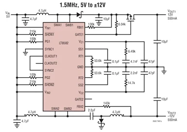 LT8582EDKD LT8582IDKD LT8582 - Dual 3A Boost/Inverting/SEPIC DC/DC преобразователь с защитой от неисправностей