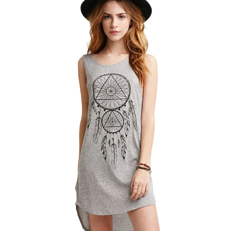 Летнее платье 2018 женское пляжное с геометрическим принтом в стиле бохо