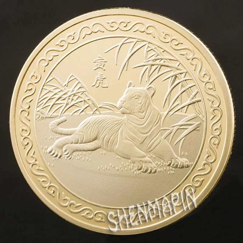 Tiger Китайский Знак зодиака памятная монета культура искусство коллекционные монеты Счастливое животное вызов монеты украшения дома подарок на год - Цвет: Tiger