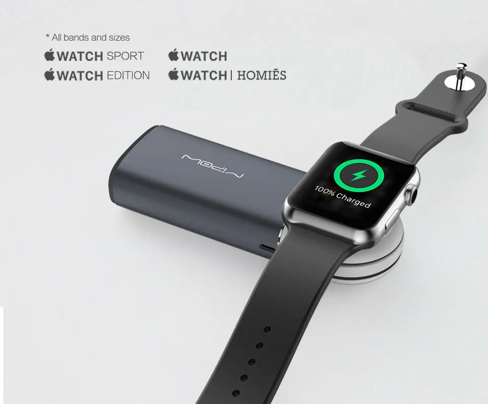 MIPOW Беспроводное зарядное устройство для Apple Watch портативное зарядное устройство со встроенным кабелем Lightning для iPhone X XS 8 Быстрая зарядка iWatch