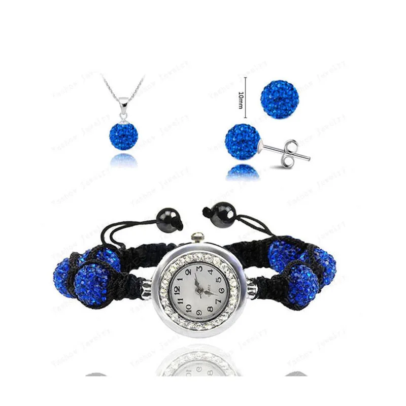 Dark Blue Акция продаж Модный микро-паве CZ Disco 10 мм бусины горный хрусталь часы браслет серьги-подвески, ювелирные изделия наборы для ухода за кожей для женщин SHSE11 - Окраска металла: Dark Blue