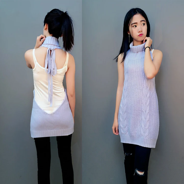 Sexy Virgin Killer Sweater Summer Fall Saxy Backless Turtleneck Pin Up Keyhole Sweaters Japanese Cosplay Knitted Womens | Женская одежда