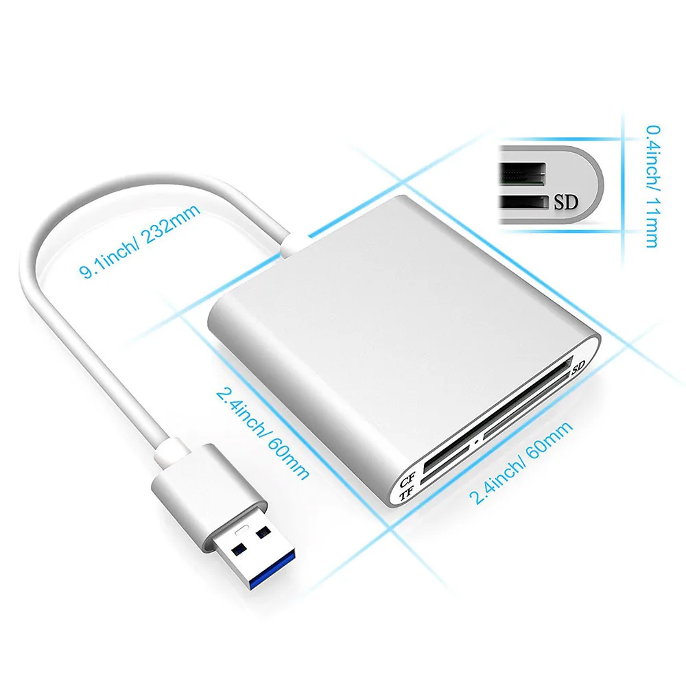 Алюминий USB 3 0 Портативный Card Reader 3-слот флэш чтения карт памяти CF/SD/TF Micro SD/MD/MMC/SDHC/SDXC