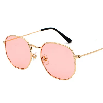 Gold clear pink Винтажные Солнцезащитные очки для мужчин и женщин, Квадратная Металлическая оправа, солнцезащитные очки для женщин, Летний стиль, солнцезащитные очки с шестигранной головкой, UV400 okulary - Цвет линз: Gold clear pink