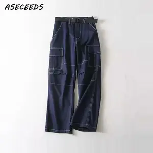 Брюки-карго женские с завышенной талией, джоггеры с карманами и поясом, спортивные штаны свободного покроя, уличная одежда в Корейском стиле, осень 2019