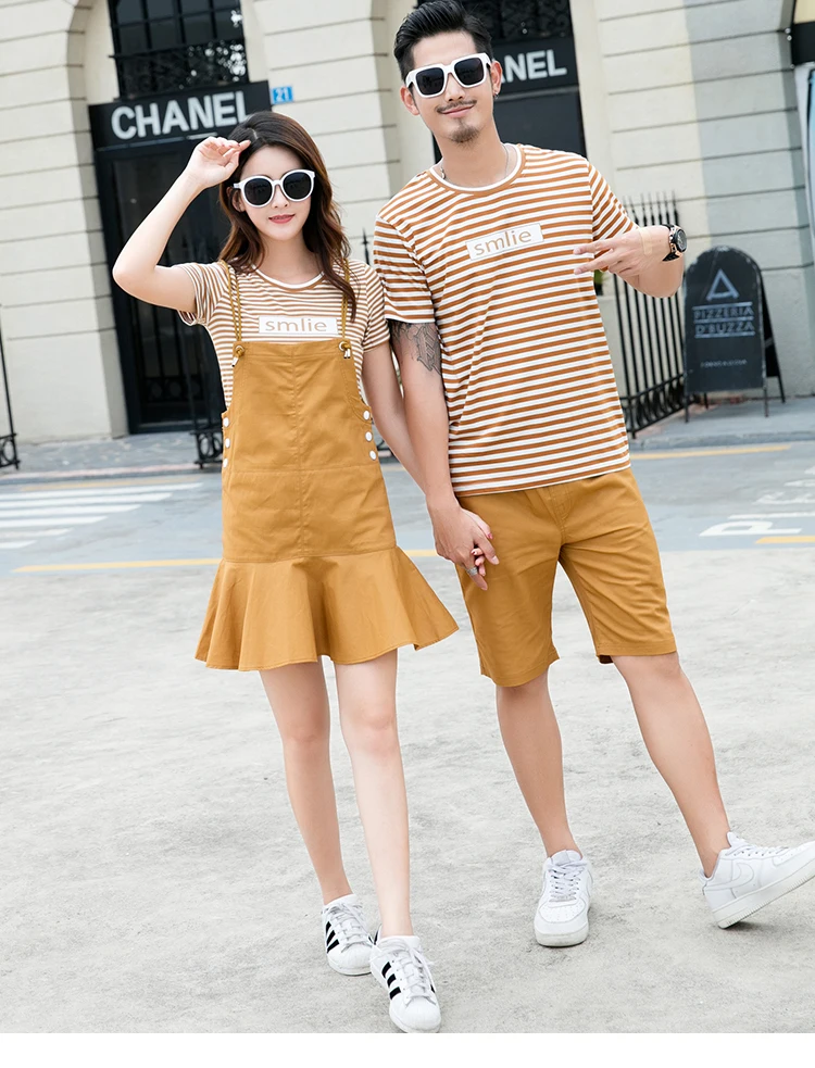 2019 летние платья для мамы и дочки юбка с оборками комбинезон + полосатые рубашки