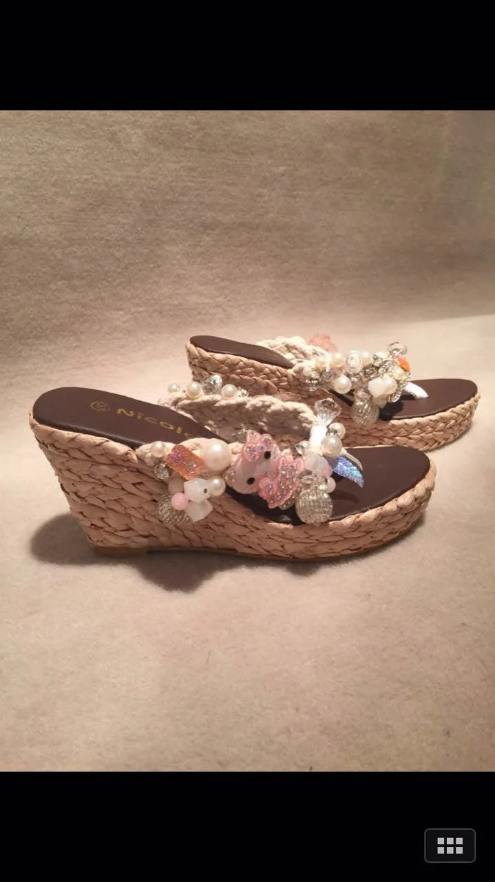 2015 New Summer High Heel Sandals Women Wedges Flip Flops Lovely KT Handmade Size 35-39 | Обувь