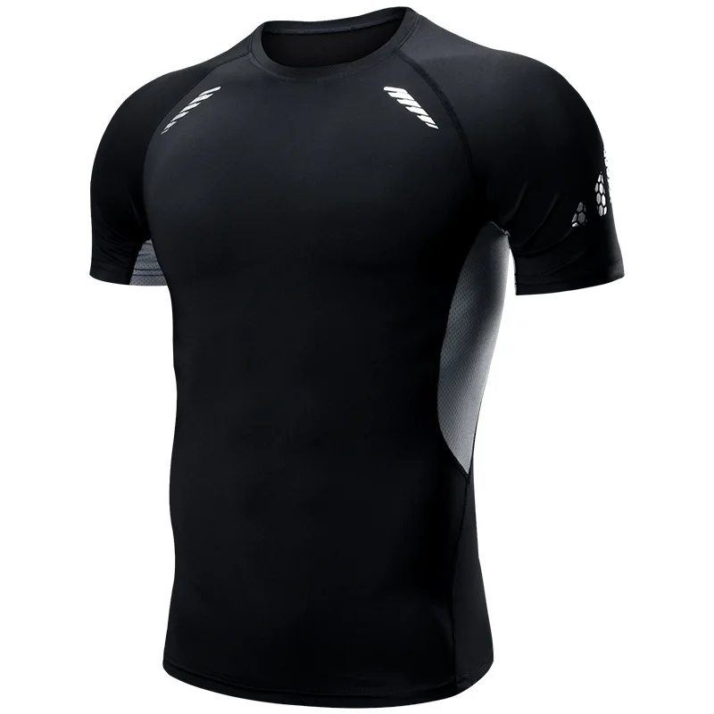 Мужская Новая эластичная дышащая одежда с коротким рукавом для фитнеса