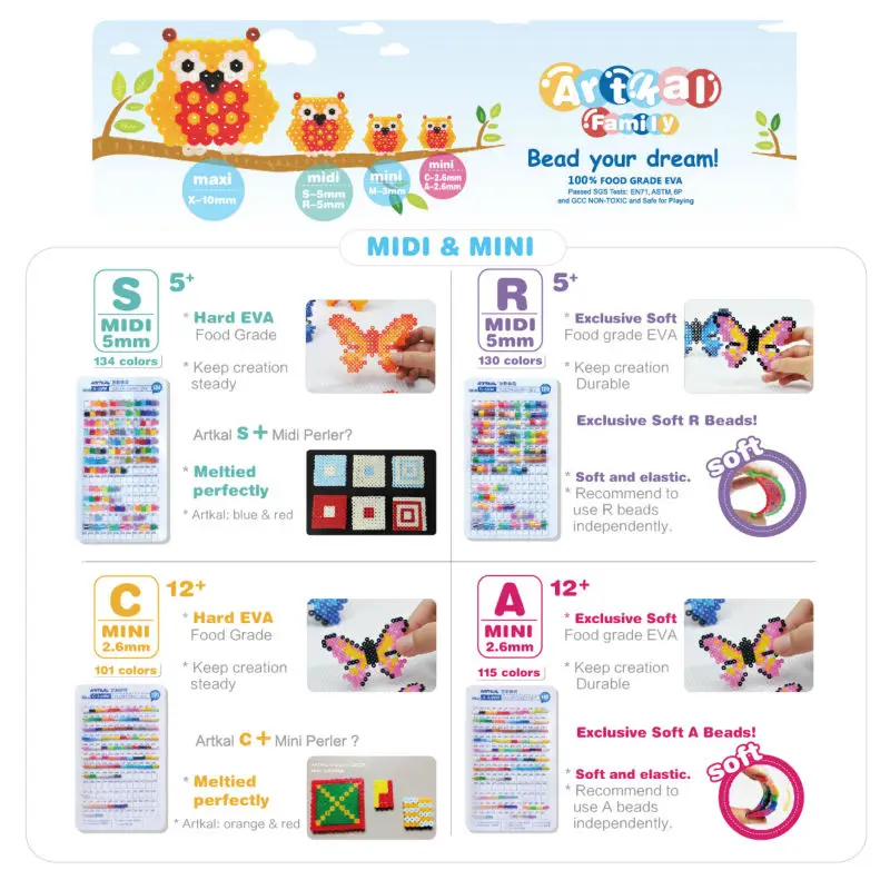 Artkal Beads 28 цветов с коробкой для pegboard набор из мягких мини бусин перлера детей