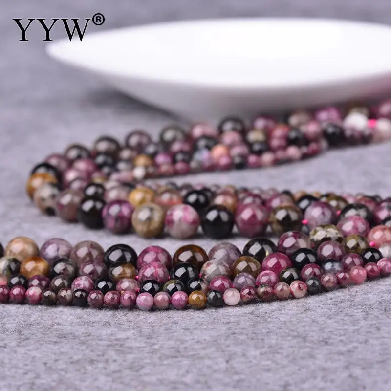 

YYW 15'' 4/6/8/10mm High Quality Tourmaline Beads Round Natural Stone Space Beads For Necklace Bracelet Jewelry Making Wholesale