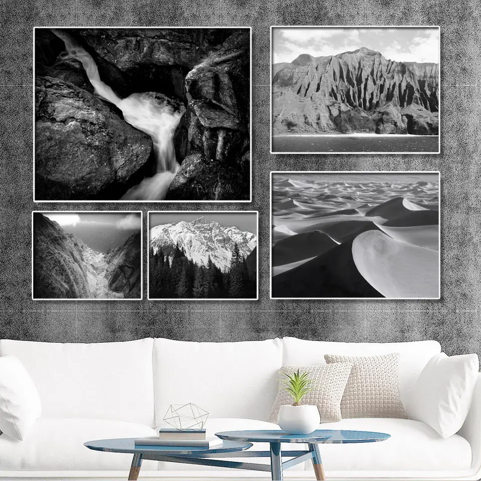 

Wall Art Canvas Posters Prints Nordic Love Quote Paintings Black White Wall Picture for Living Room Black-and-white mountains