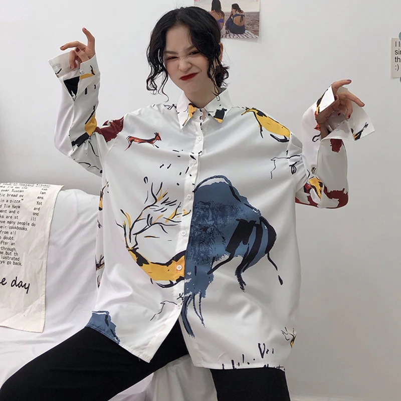 Корейский шик женская одежда блузки весна осень Харадзюку Большие женские Топы