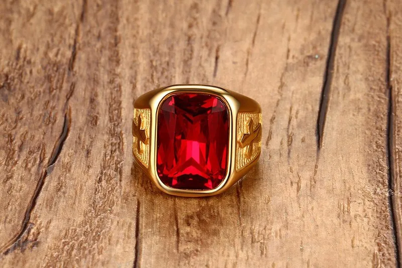 

Fashion Jewelry Red Cubic Zircon Gold-Color Ring Men Wedding Rings For Man Party Wholesale