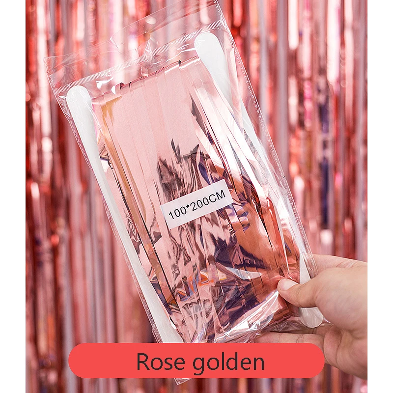 rose gold Aqumotic Shine Tassel затемненные вечерние шторы простой раздел Декор задний план украшения стены Свадьба День рождения комната интервал - Цвет: rose gold