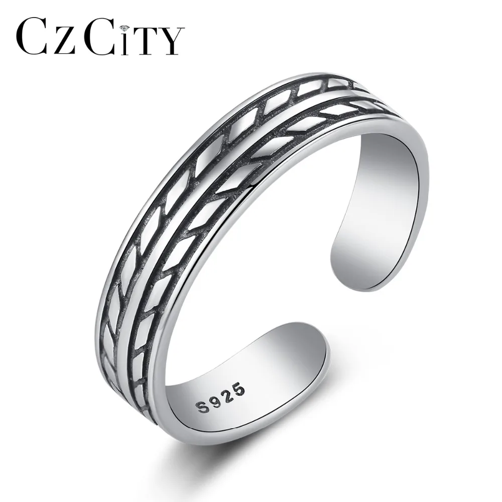

CZCITY натуральная 925 стерлингового серебра из ромбов, в винтажном стиле; Женские открытые кольцо резная работа S925 модные регулируемое ювелирн...