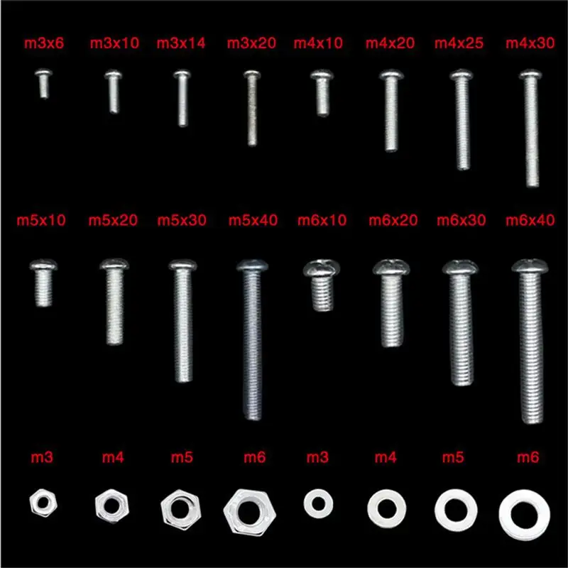 Прочный Серебряный M3/M4/M5/M6 стальной Phillips винты с круглой головкой Гайки плоские шайбы Ассортимент Набор 900 г для ручного инструмента