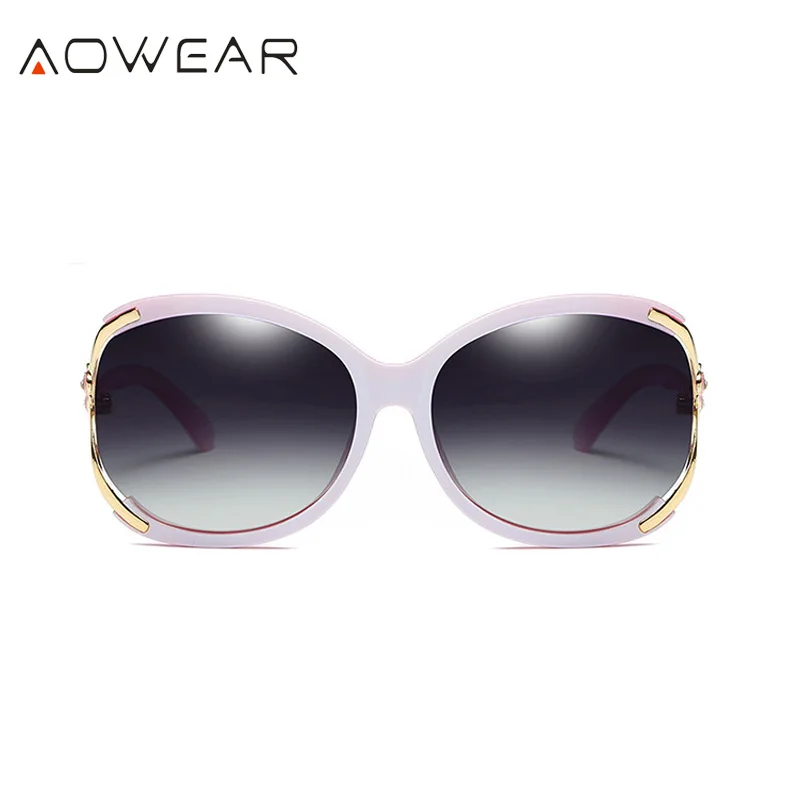 Pink Aowear Для женщин Поляризованные овальные Защита от солнца galsses Роскошный цветок камелии женский Защита от солнца Очки цветок кристалл украшения очки Óculos De Sol - Цвет линз: Pink