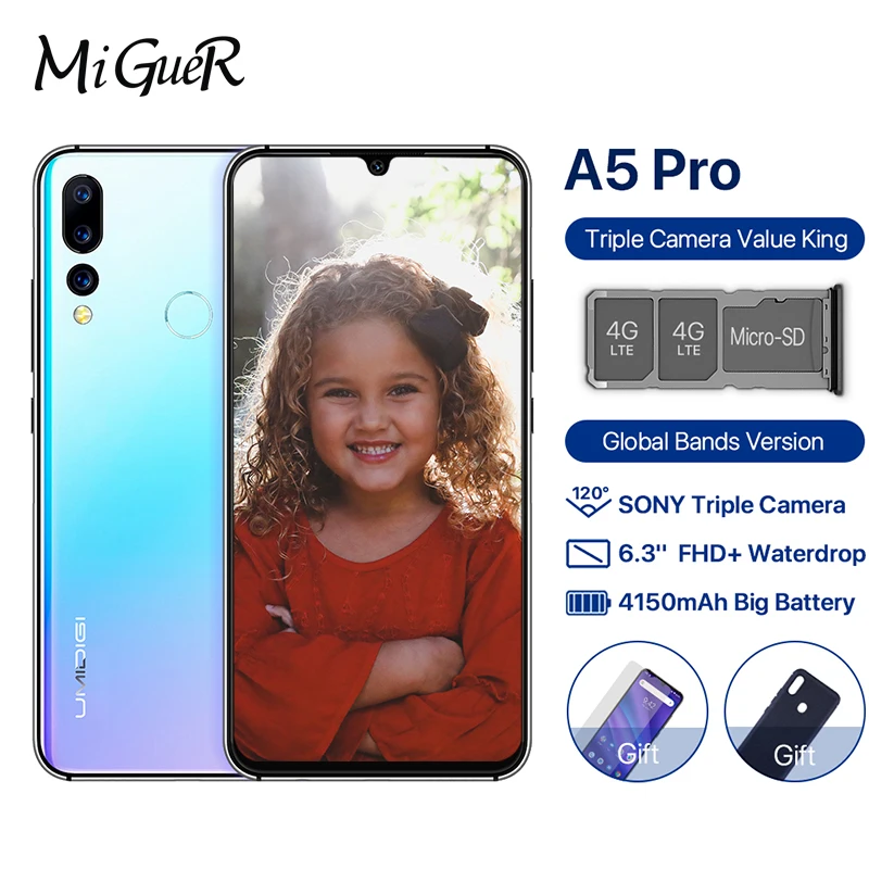 UMIDIGI A5 PRO глобальная версия Android 9 0 четыре ядра 4 Гб 32 ГБ 6 3 дюйма FHD + 16 МП тройная