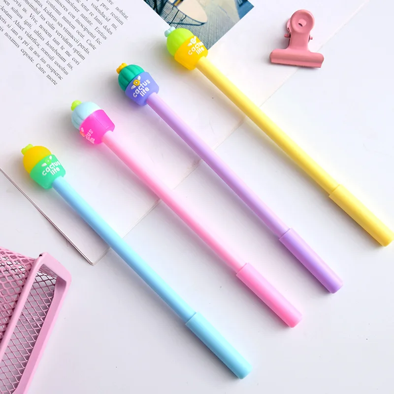 24 Pcs Cartoon Cactus Neutral Pen Creative Silica Gel Head Student Examination Writing  Signature Pen Office Stationery Supplies