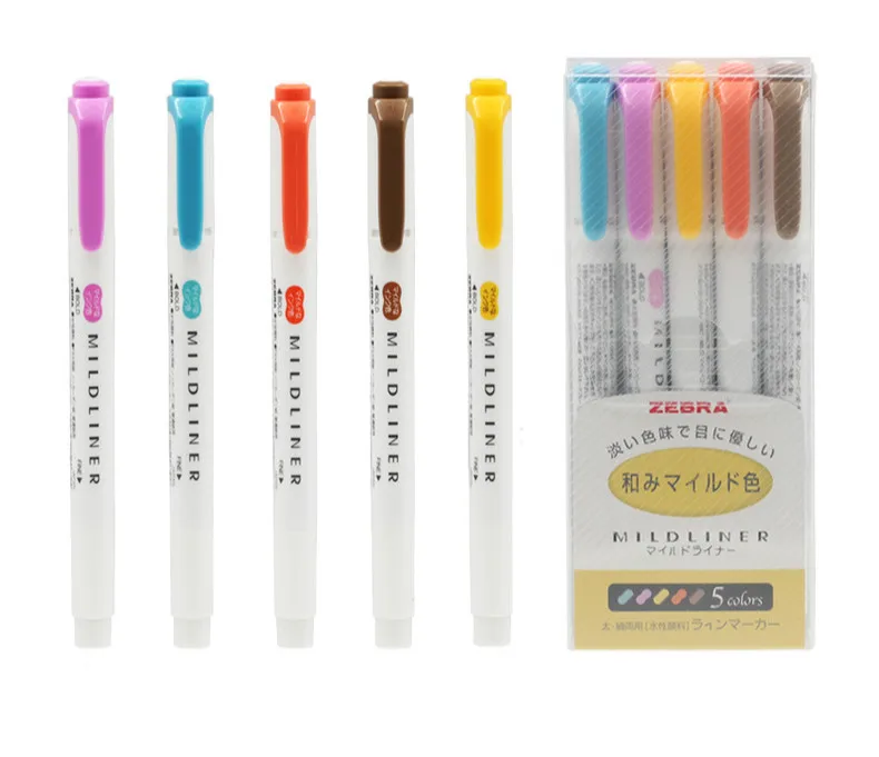 5 Colors A Японский Zebra Mildliner Light с двойной головкой WKT7 художественный маркер авторучка школа хайлайтер живопись Канцтовары пуля журнал поставок - Цвет: 5 Colors A