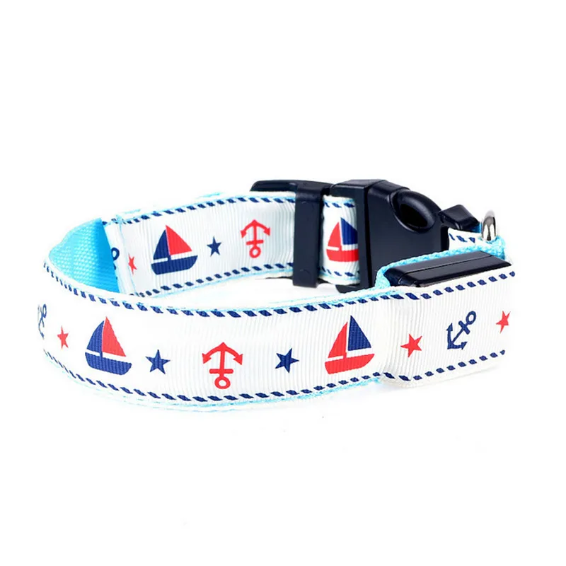 Нейлоновый светодиодный ошейник для собак регулируемый светящийся ночной