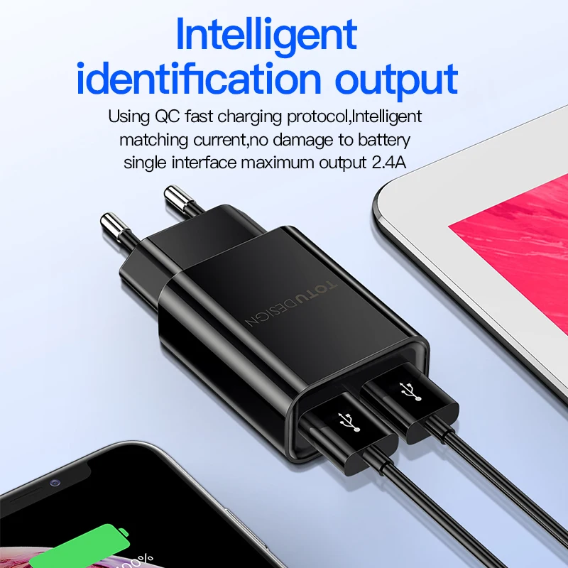 TOTU USB зарядное устройство для iPhone samsung Xiaomi Dual USB Traval настенное зарядное устройство 2.4A Быстрая зарядка EU US адаптер зарядное устройство для мобильного телефона