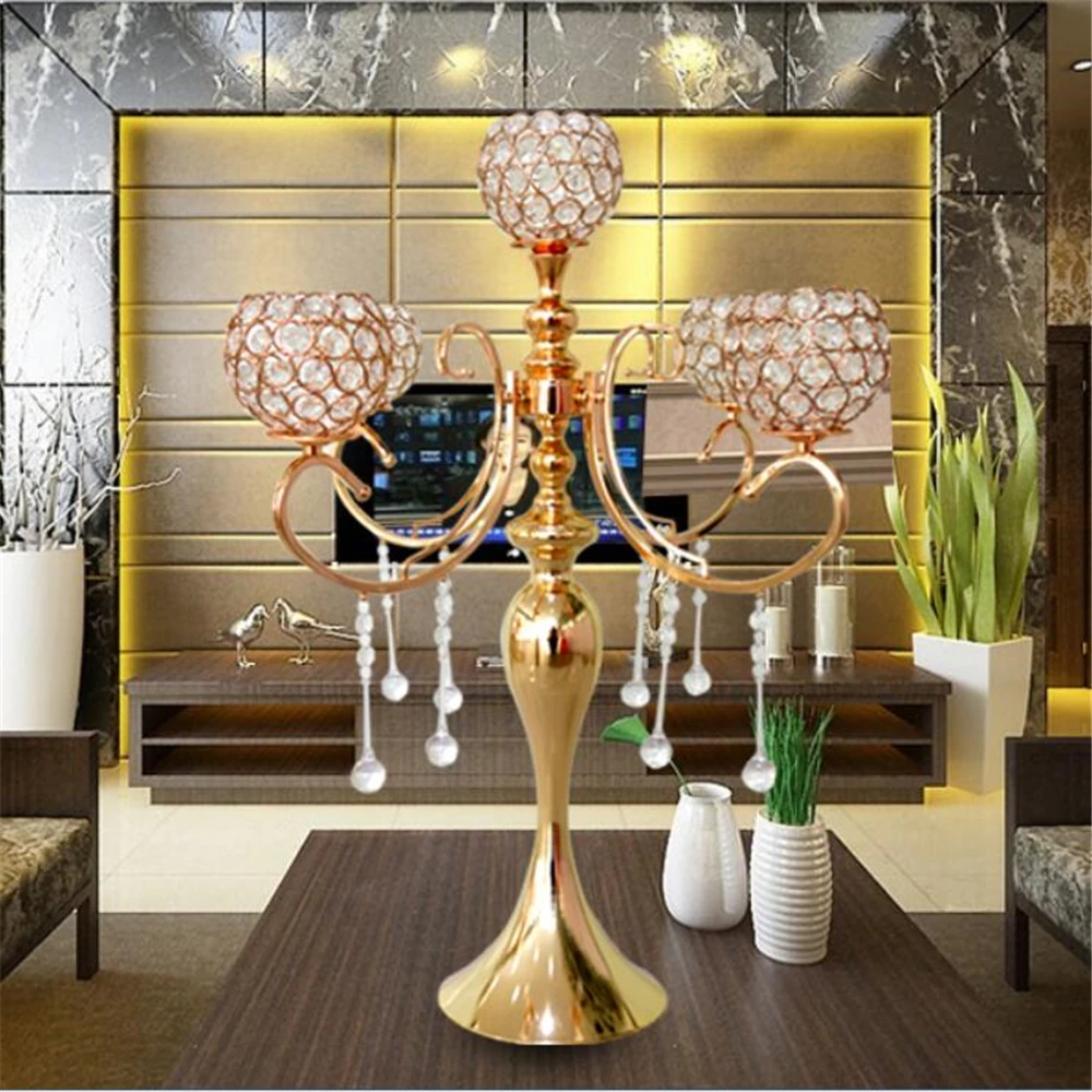 Подсвечник золотистый с подвесками высота 65 см 10 шт./лот | Дом и сад