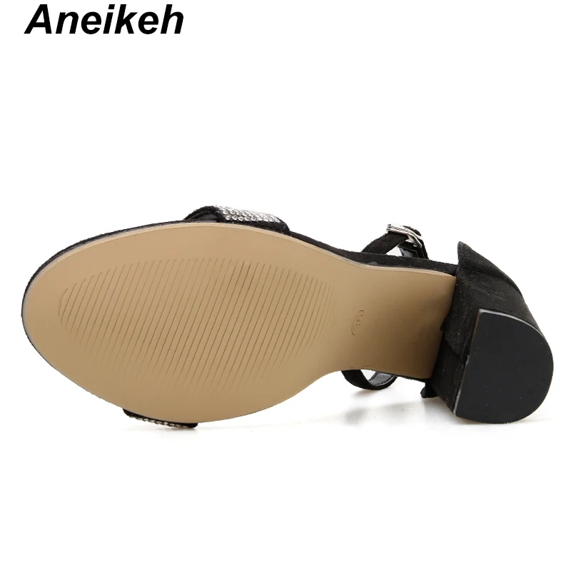 Aneikeh Women Shoes Sandals Round Toe Diamond Square High Heels Summer Party Daily Buckle Strap Ankle Cover Heel Size 35-42