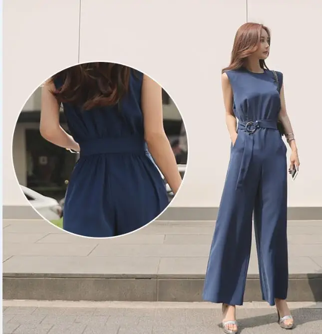 Комбинезон для женщин 2018 Летние Новые широкие брюки с круглым вырезом без