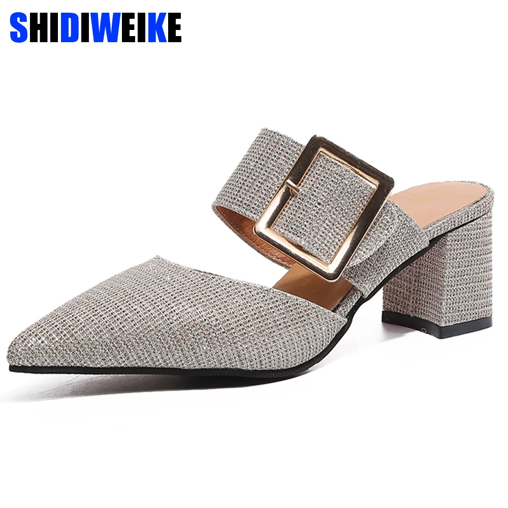 Изящные женские модные повседневные сандалии-шлепанцы с острым носком и пряжкой