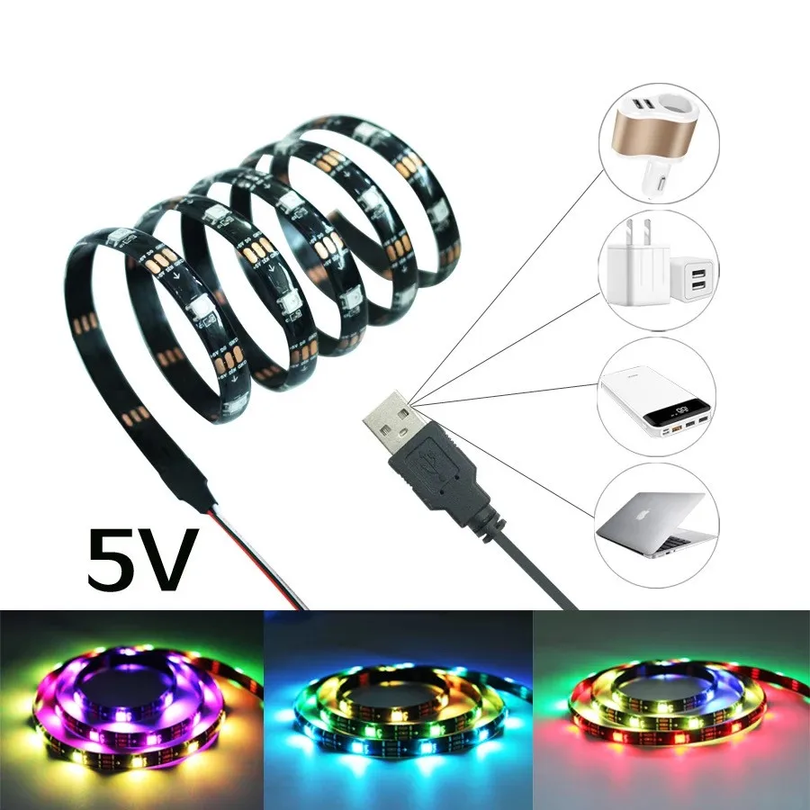 WS2812B USB светодиодная Пиксельная полоса 5 в 5050 полноцветный свет с 3key пиксельным