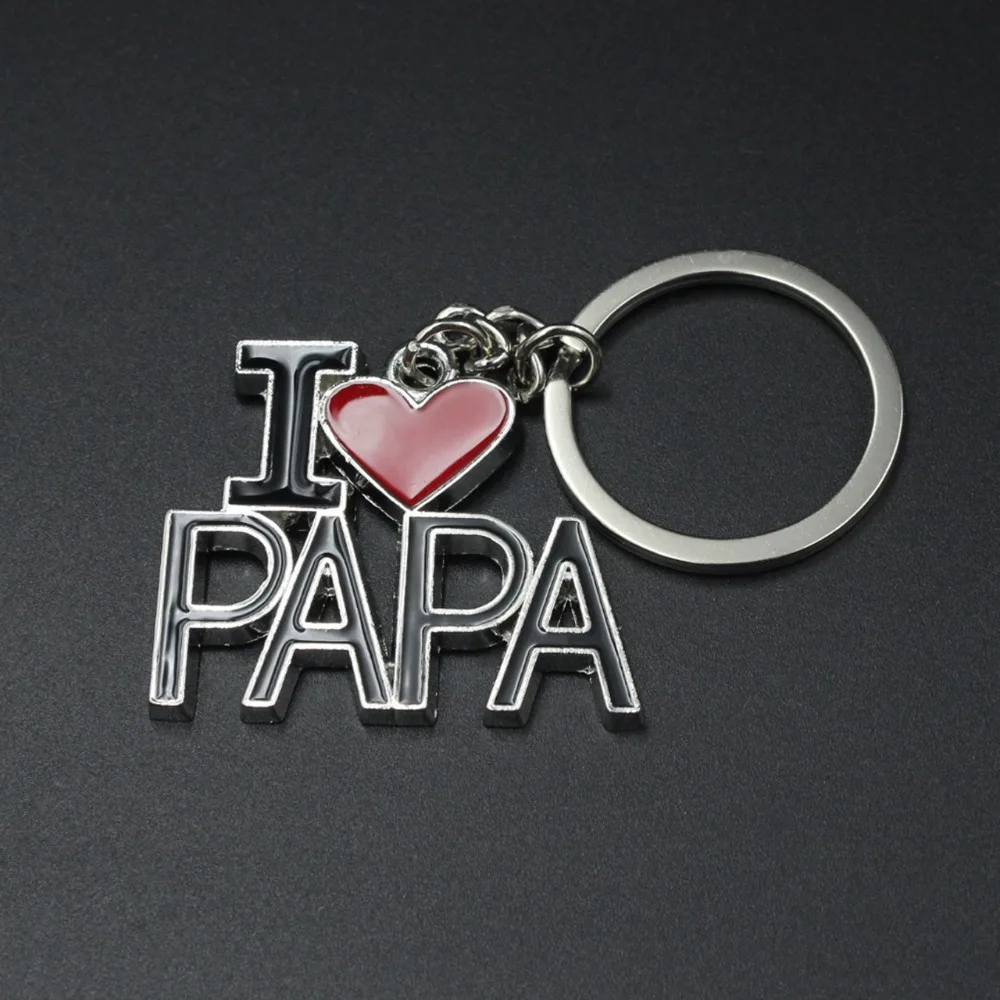 Брелок для ключей из нержавеющей стали цепочка с надписью I Love PAPA красным сердцем