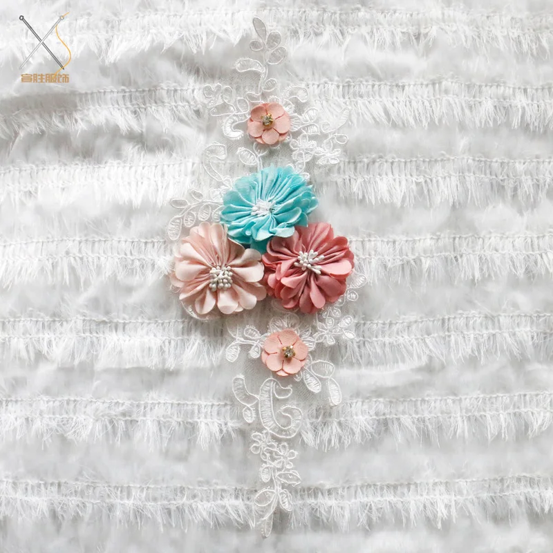 GLace Embroidered Lace Trim 3D Colorful Flowers Pearl Ribbon Fabric Handmade Sewing Craft For Costume Hat Decoration TX774 | Дом и сад