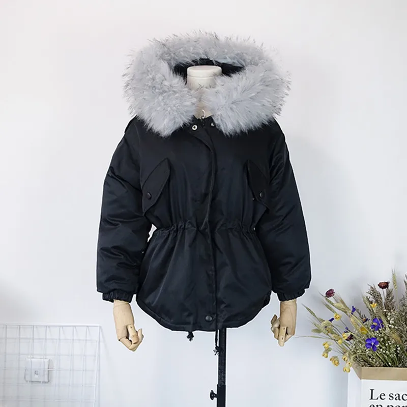 AKSLXDMMD Student Casual BF style Loose Parka Cotton Coat Women 2019 New Winter Big Fur Collar Hooded Thick Jacket LH1160 | Женская