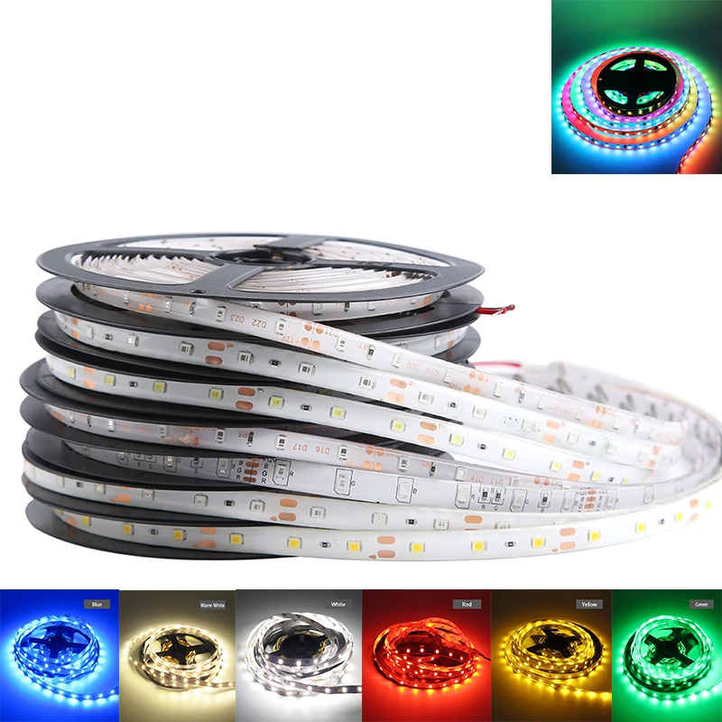Светодиодный светильник 12 В 5 М 5050 2835 AC DC Светодиодная лента s RGB неоновый не