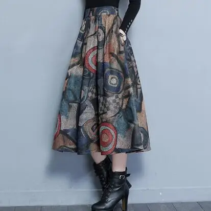 Женская шерстяная юбка макси длинная с высокой талией в стиле ретро