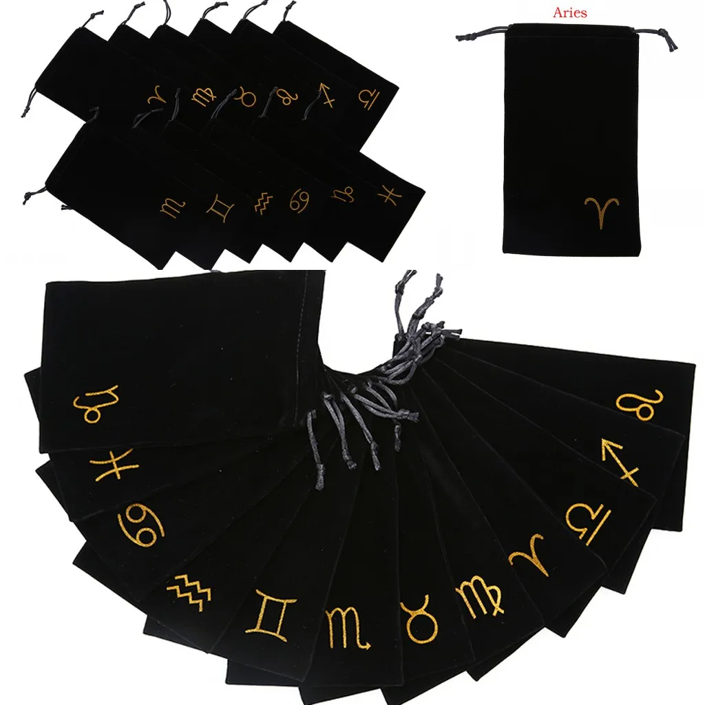 

2019 New 1PCS Velvet Tarot Card Storage Bag Mini Jewelry Drawstring Package Board Game Cards Bag 19.5cm X 11cm 12 Constellations