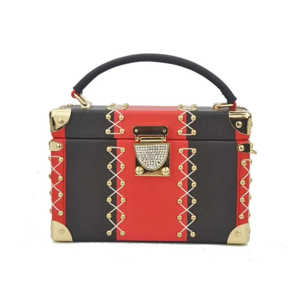 Box Handbag-Red Дизайнерские заклепки Наплечные сумки на ремне женские сумки с клапаном женские сумки - Цвет: Box Handbag-Red