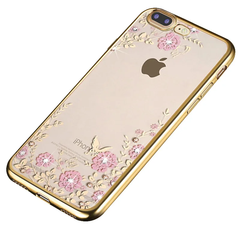 Блестящий чехол из мягкого ТПУ с цветочным узором для телефона iPhone 5 5S SE 7 6S 8 Plus X 10