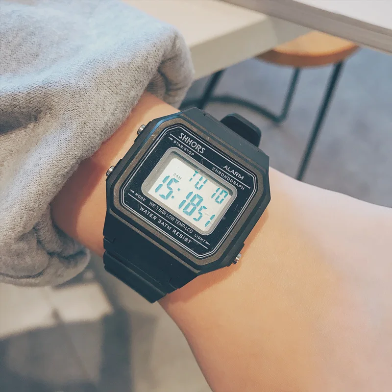 Ins super hot chic trend rectangular watch men and women students Korean version simple fashion ulzzang couple electronic | Наручные часы