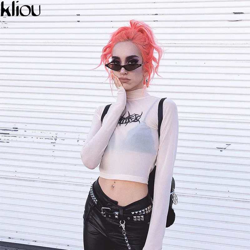 Weirdgirl, сексуальная Водолазка с длинным рукавом, укороченная футболка, тройники, лето-осень, Женская Новая мода, просвечивающие повседневные топы, футболки