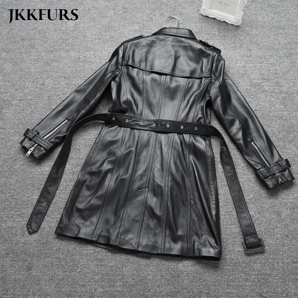 

2019 New Women's Long Leather Jacket Genuine Leather Real Sheepskin Fashion Style Spring Autumn S7548