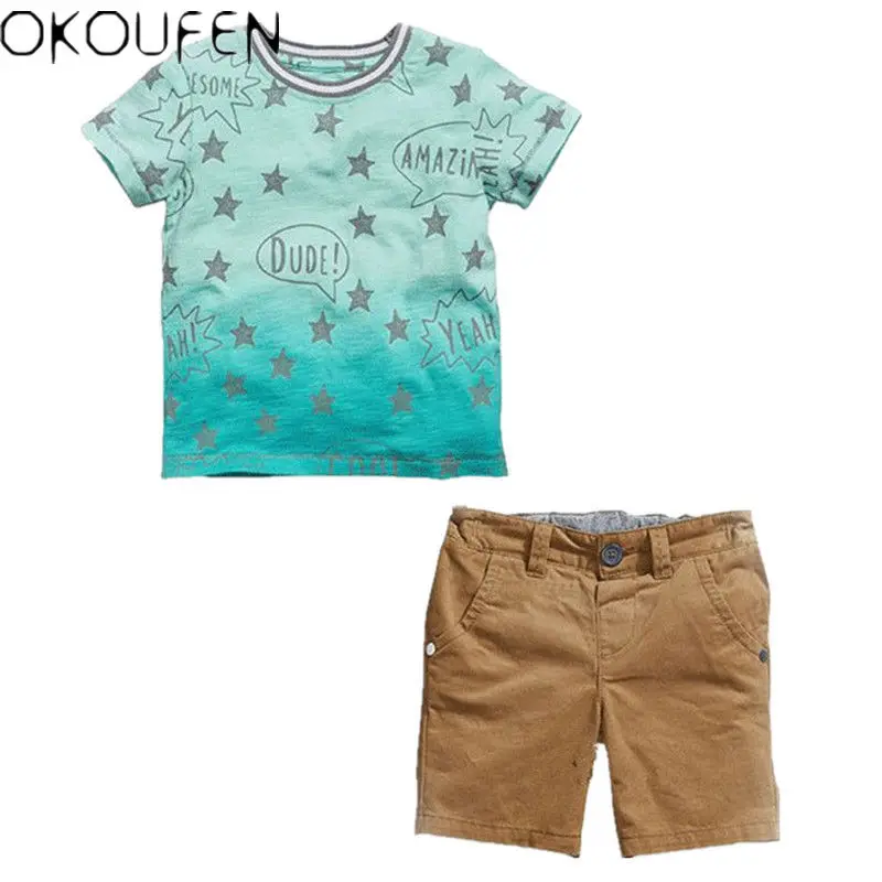 2pcs Kids Baby Boys Short Sleeve Star T-Shirt+Shorts Cotton Beach Clothes Sets | Детская одежда и обувь