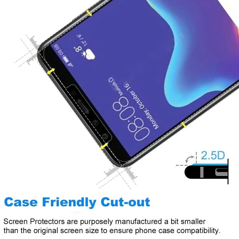 Закаленное стекло 2.5D для Huawei Y3 Y5 Y6 Y7 Prime Y9 2018 защитная пленка экрана прозрачная