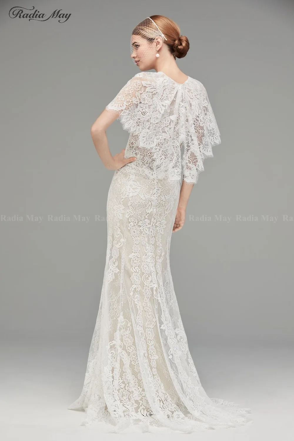 Винтажное кружево цвета слоновой кости Русалка Boho Свадебное платье с рукавами типа пелерины, деревенский Свадебные платья в стиле Country элегантные хиппи пляжное невесты платья для женщин