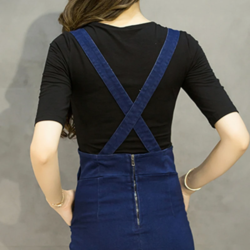 Женская джинсовая юбка-карандаш на бретельках длинная юбка с перекрестными