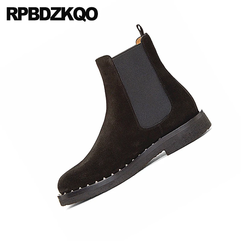 Короткие зимние мужские ботинки челси с заклепками из искусственного меха