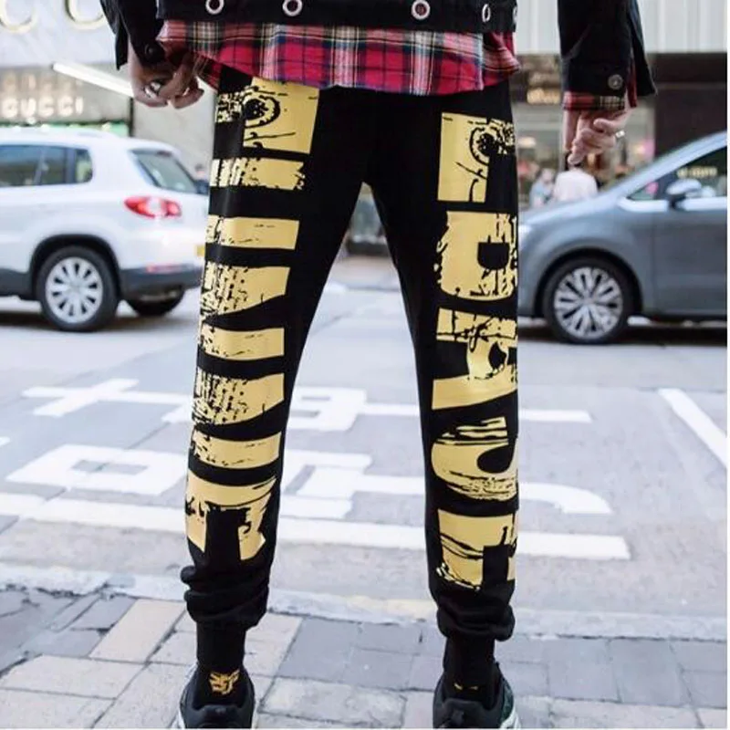 Supper Cool Men Jogger Fashion Hip Hop Harem Joggers Skinny Casual Pants Gilding Print Streetwear Harajuku Skateboard Sweatpants |