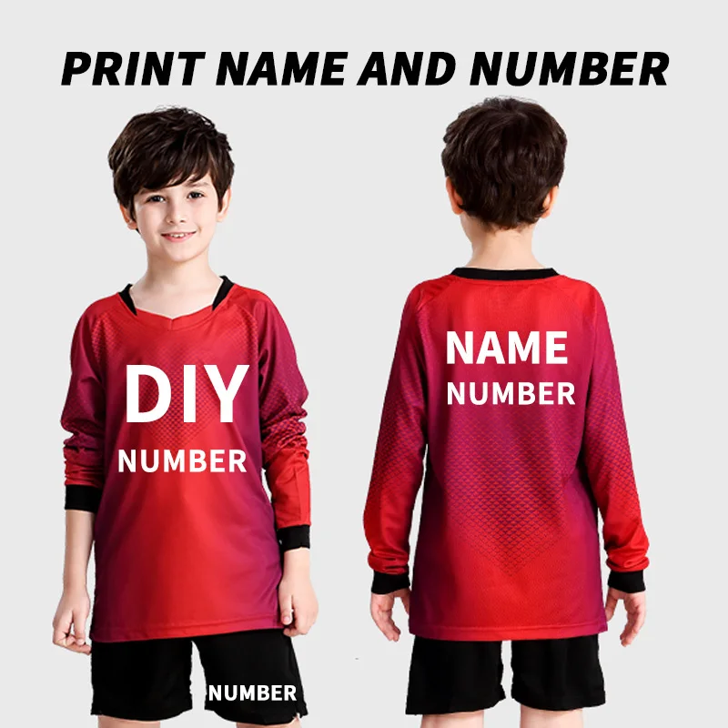 red long DIY Детская футболка для футбола на заказ,, Camisetas De Futbol, Футбольная форма, детская спортивная одежда из полиэстера с длинными рукавами - Цвет: red long DIY