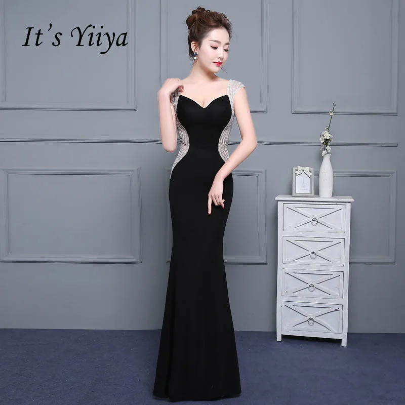 Yiiya-vestido de Cetim Preto com Costas Zíper com Decote em v Elegante para Noite Festa de Sereia It’s Nuas Vestidos Formais Lx180